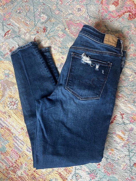 American Eagle Outfitters Denim - American Eagle Outfitters Dark Blue Skinny Jeans with Distressed Back Pocket